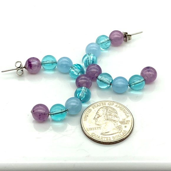 Avon Fascination Beaded Hoop Earrings, Pastel Coquette Hoops for Springtime - Picture 4 of 5